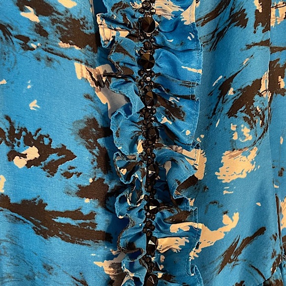 Kensie Blue Black Dress w/ Beading and Ruffles Sz 10 Spring Party Cocktail - Picture 5 of 6